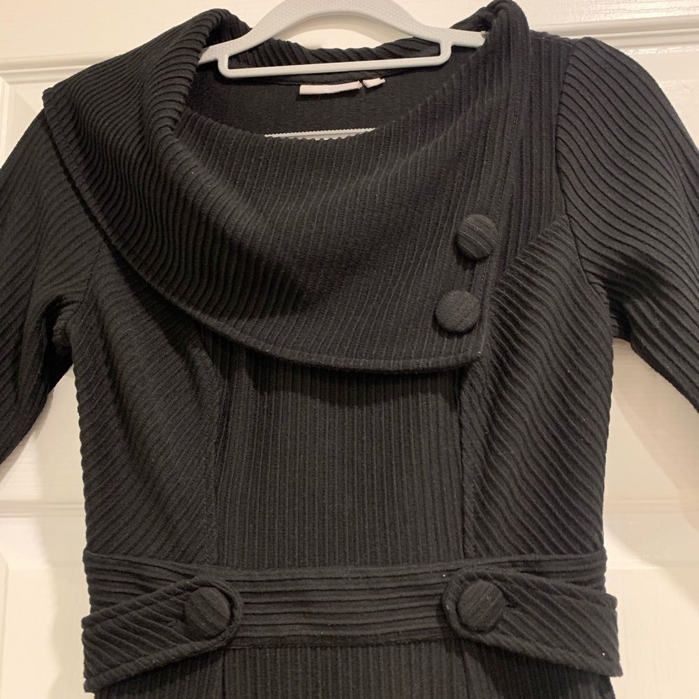 eShakti Black Ribbed Long Sleeve Dress- Size XS/0- Half Cowl Neck Style